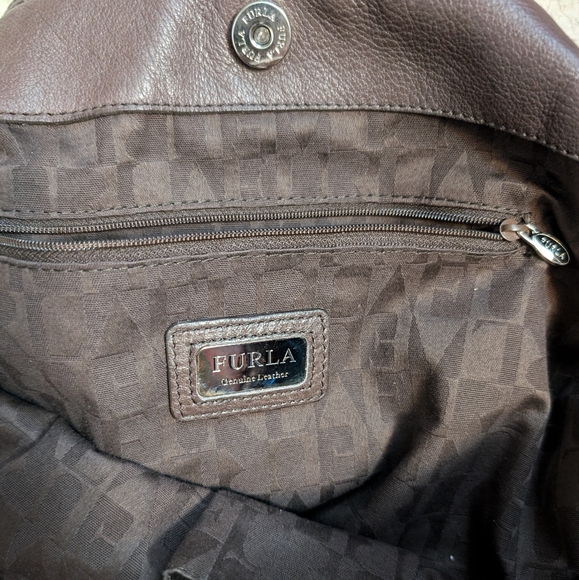 Brown leather Furla 2 way crossbody bag purse - Picture 5 of 9